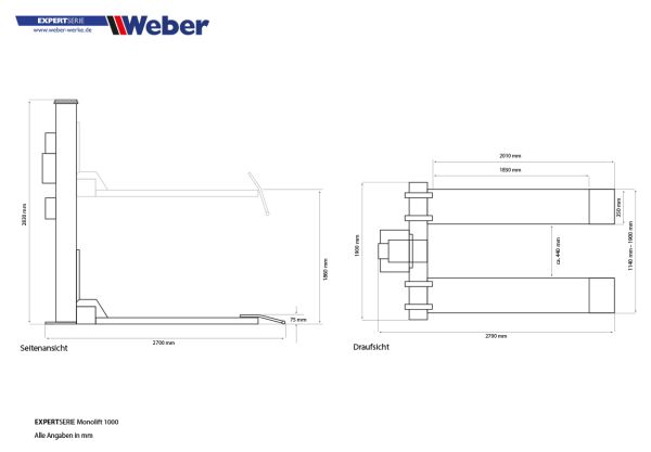1 Säulen Hebebühne Weber Expert Serie Monolift 1000
